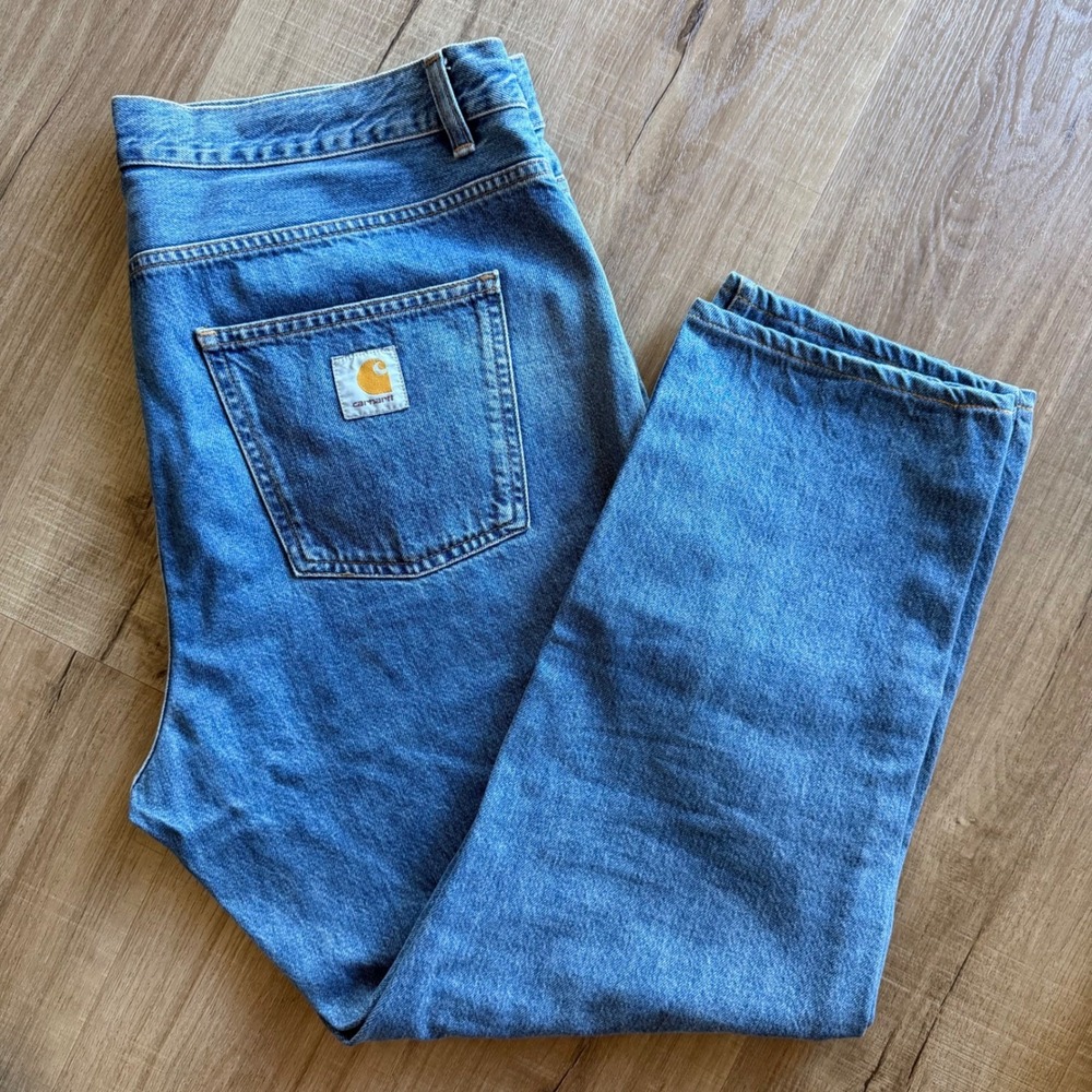 Carhartt WIP Newel Pant Mens 36 Blue Stone Washed Relaxed Tapered Denim Jeans